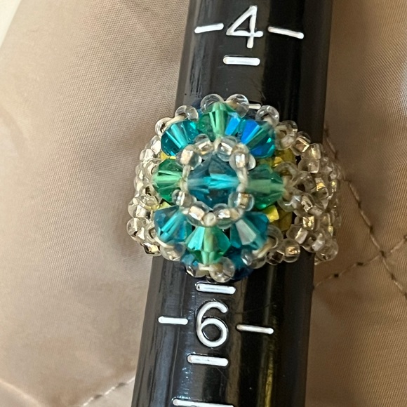 Handmade Swarovski crystal and Czech bead ring. Size 5 - Picture 4 of 4